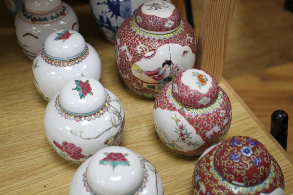 Ten assorted Chinese ginger jars